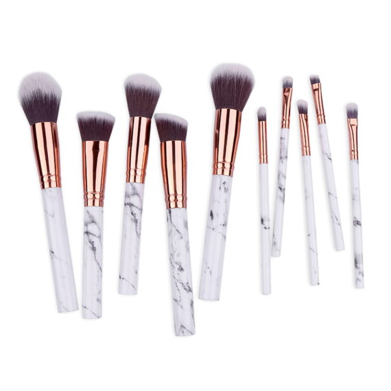 White Marble Pattern Makeup 10pc Brush Set - Onyx Bunny