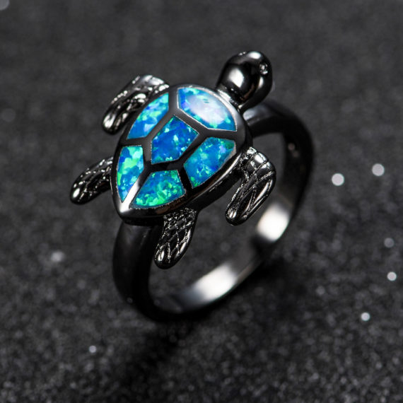 Turtle Blue Fire Opal Ring
