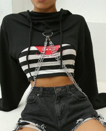 chained crop top hoodie