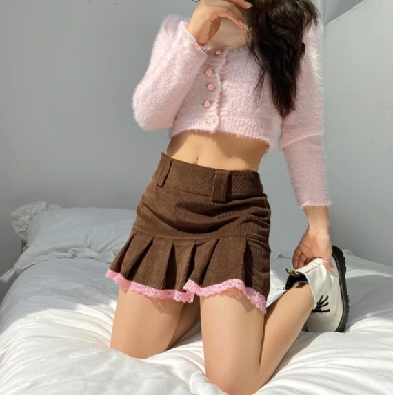 Corduroy and lace skirt