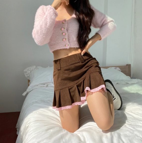 Corduroy and lace skirt1