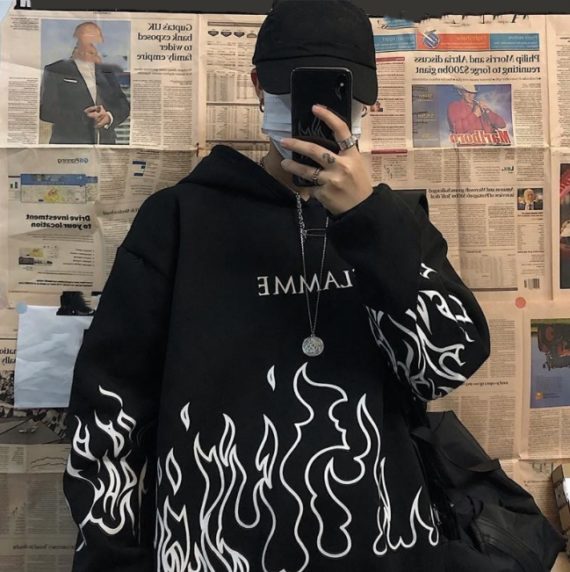 Flames and barbed wire hoodie