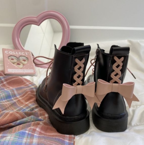 Lolita Pink Ribbon Boots