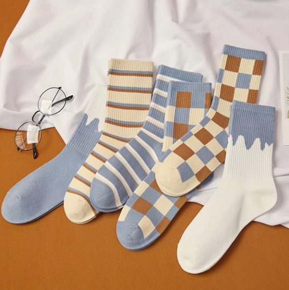 Brown and Blue Aesthetic Socks (6 Pairs) - Onyx Bunny