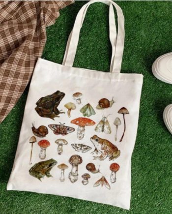 frogs and mushrooms canvas bag
