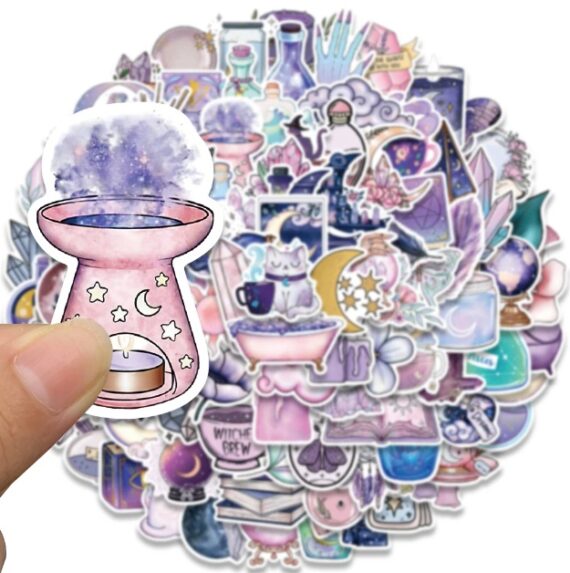 an image if the 100 stickers featuring witchcraft related images in pastel colors