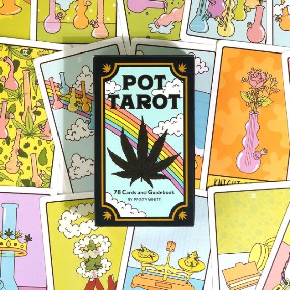 An image featuring the Pot Tarot Deck, showcasing vibrant, marijuana-themed artwork on each card.